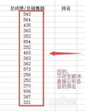 【EXCEL】如何不改变顺序情况下进行数据排名