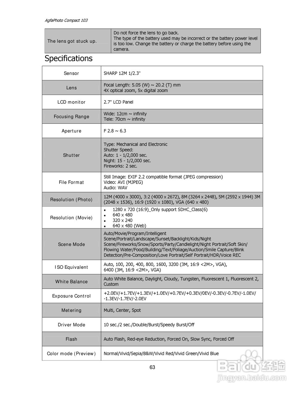 爱克发Compact 103数码相机使用说明书:[7]