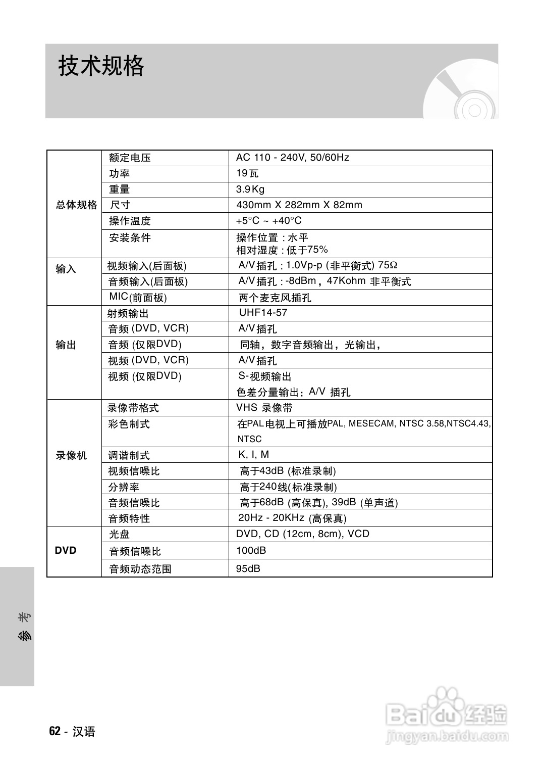 三星DVD-V7500K录像数字视盘一体机使用说明书:[4]