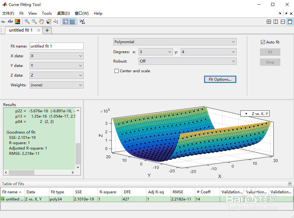 用Matlab曲面拟合工具箱curve fitting曲面拟合
