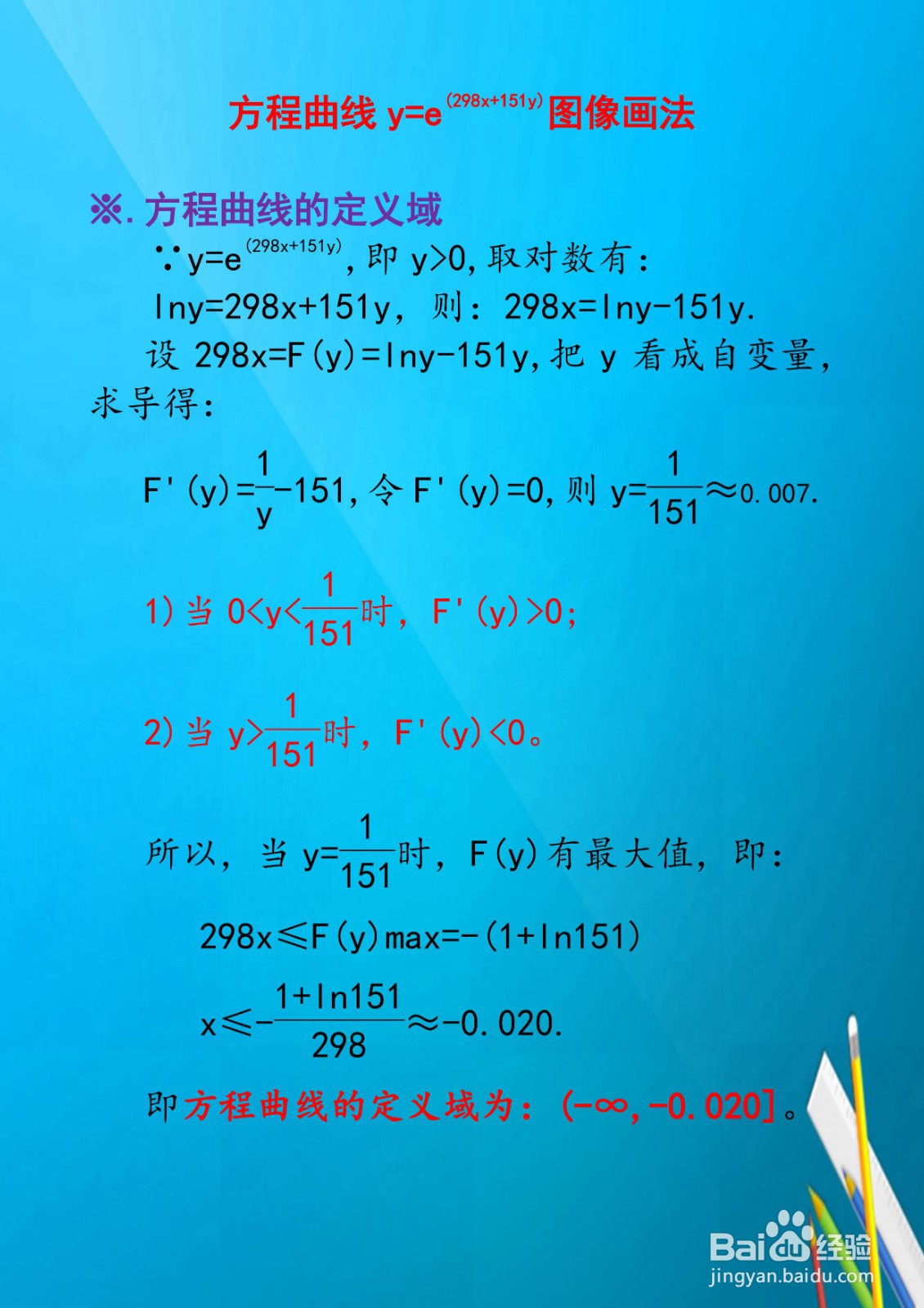 方程曲线y=e^(298x+151y)图像画法