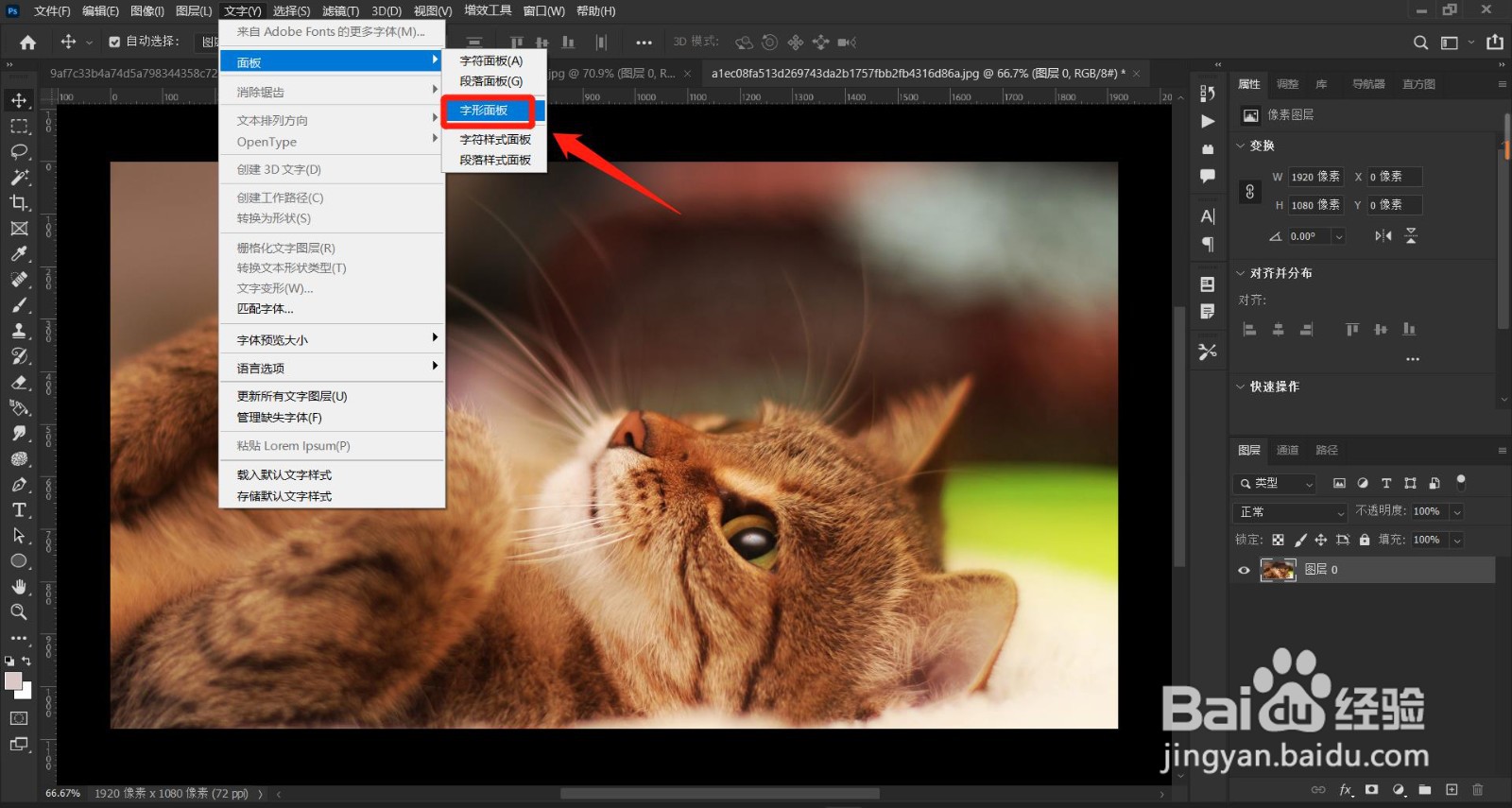 PS(Photoshop2022)如何开启货币字形界面