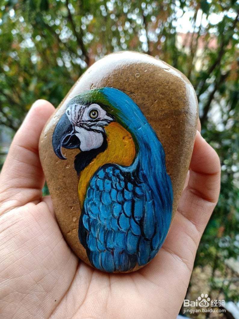 简单又漂亮的小清新手绘卵石画创意 可爱的鹦鹉