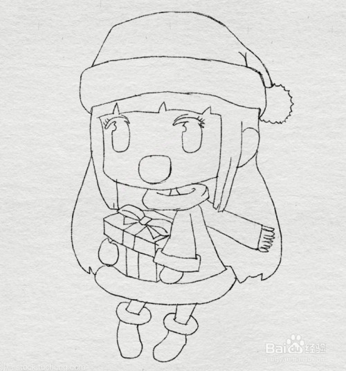 简笔画--如何画穿着圣诞装的女孩