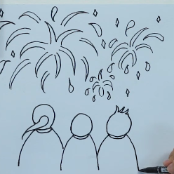 儿童简笔画——和爸爸妈妈一起看烟花 好幸福哦