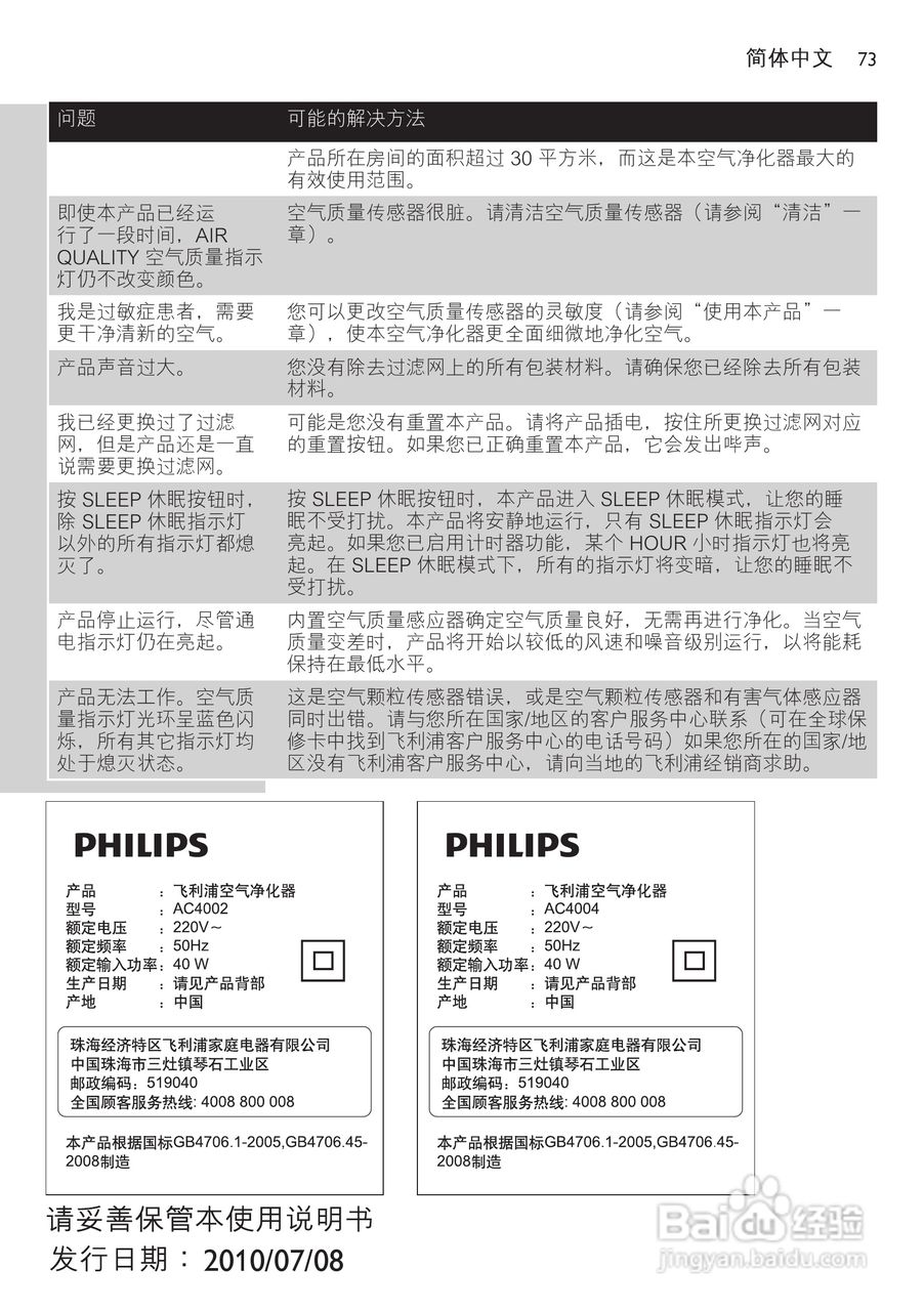 PHILIPS AC4002空气净化器使用说明书:[8]