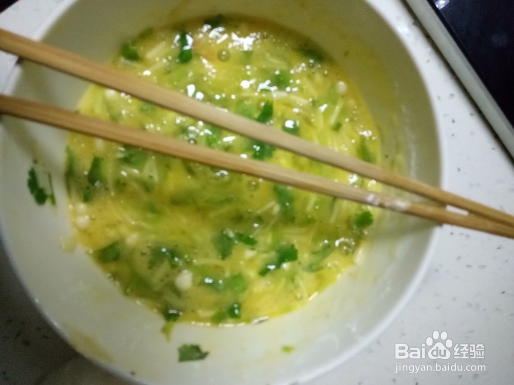 香菜金针菇鸡蛋饼