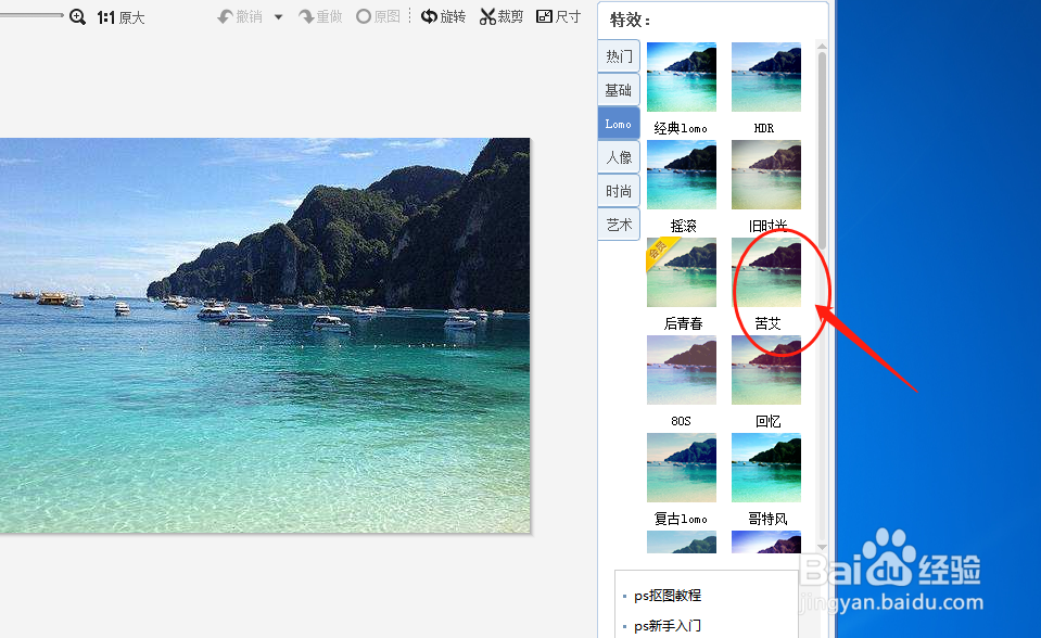 美图秀秀如何将图片调节为苦艾特效