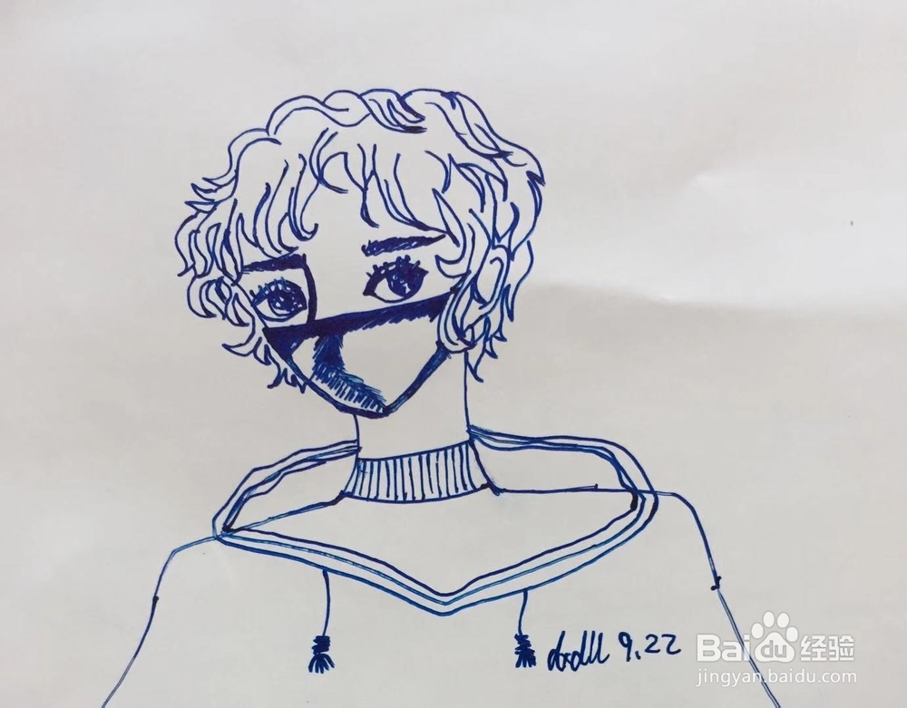 简笔画教程之戴口罩的男孩