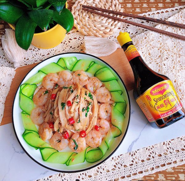 凉拌虾仁杏鲍菇