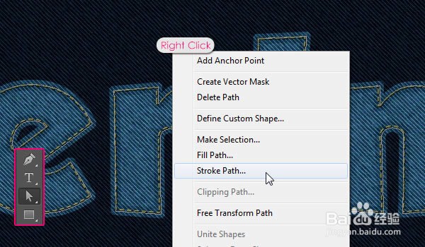如何在Photoshop中制作缝合牛仔布文字效果
