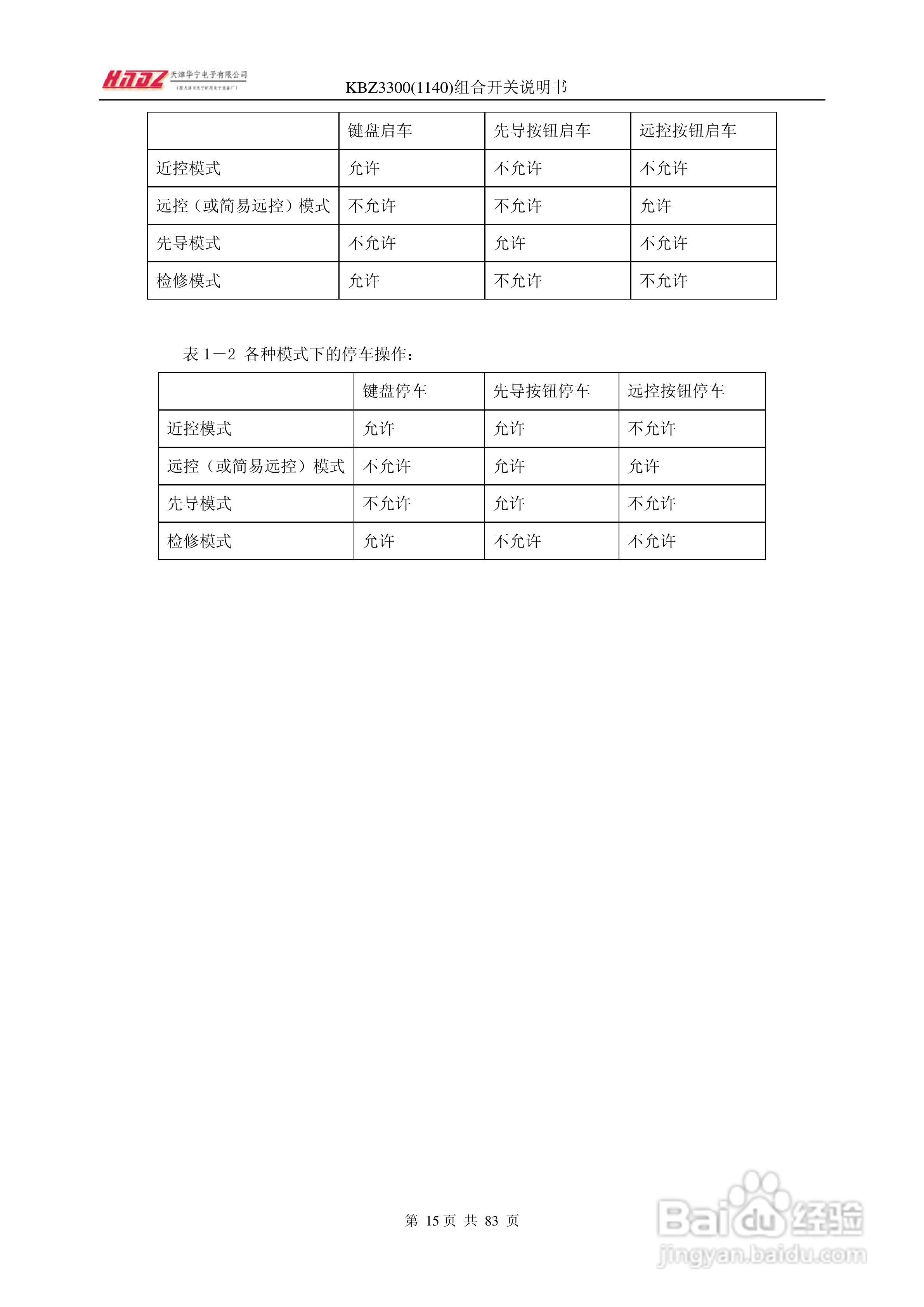 天津华宁KBZ3300组合开关使用说明书:[2]