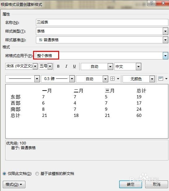 word2013如何新建三线表格样式