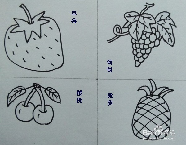 <b>水果画法教程（草莓、葡萄、樱桃、菠萝）简笔画</b>