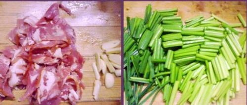 韭苔炒培根的做法