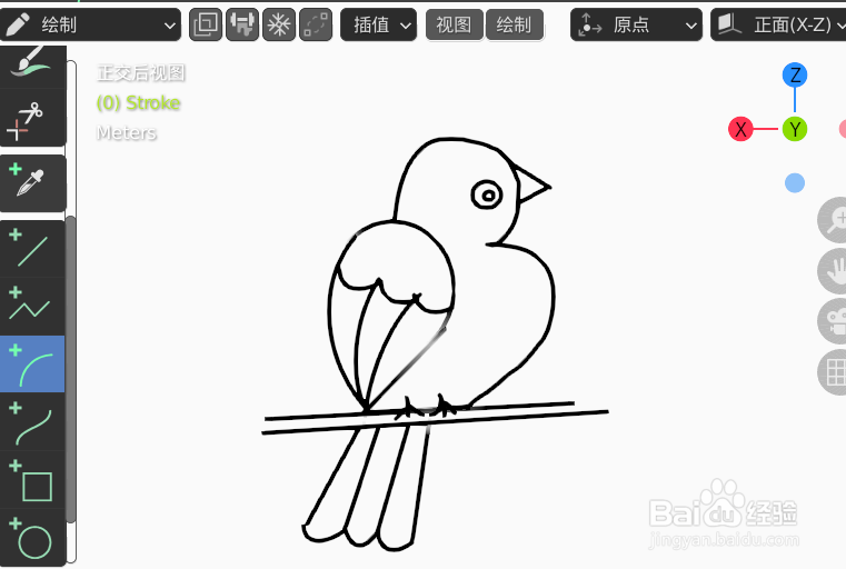 如何使用blender设计小鸟站在树枝上2D简图模型
