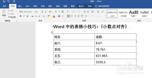 word表格中一些小数的处理方法