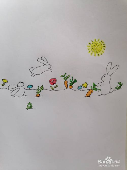 小兔子拔萝卜怎么画