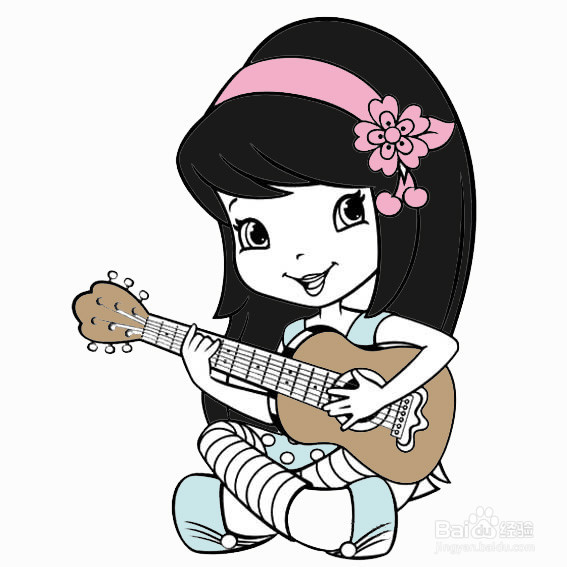 弹吉他的美女的简笔画
