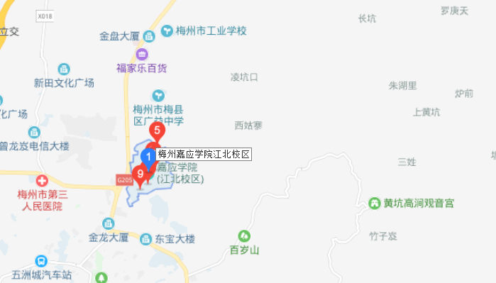 梅州嘉应学院江北校区的详细地址(位于哪个镇上)