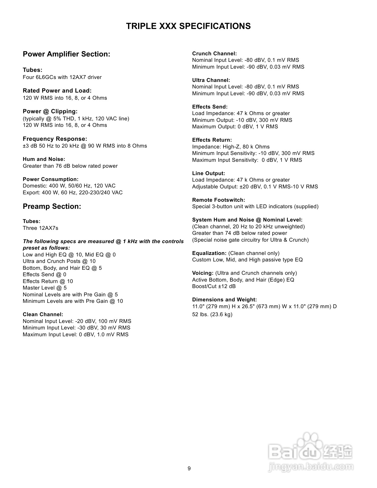 百威Triple XXX Super 40 EFX音响说明书:[1]
