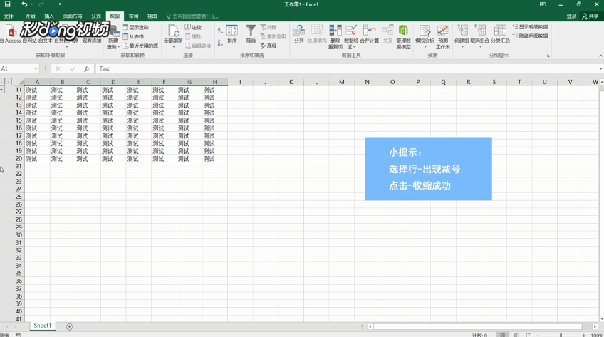 如何将Excel表格同种类型的数据行进行收缩
