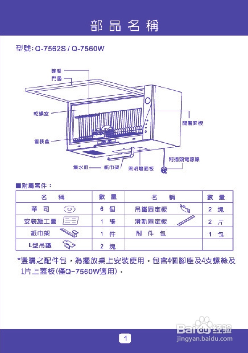 樱花Q-7560W型消毒碗柜说明书:[1]