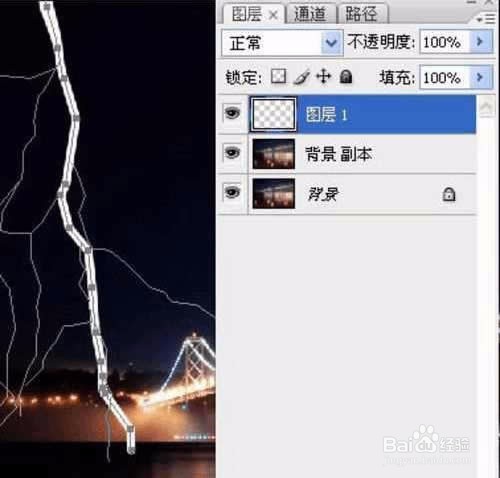 Photoshop给大桥夜空照片添加逼真的闪电效果