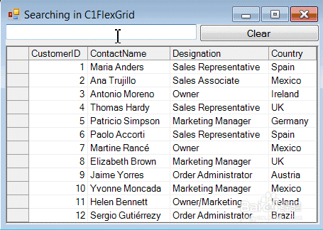 C1 FlexGrid for WinForms的自动检索实现