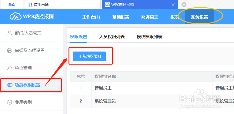 WPS费控报销平台如何新增权限组