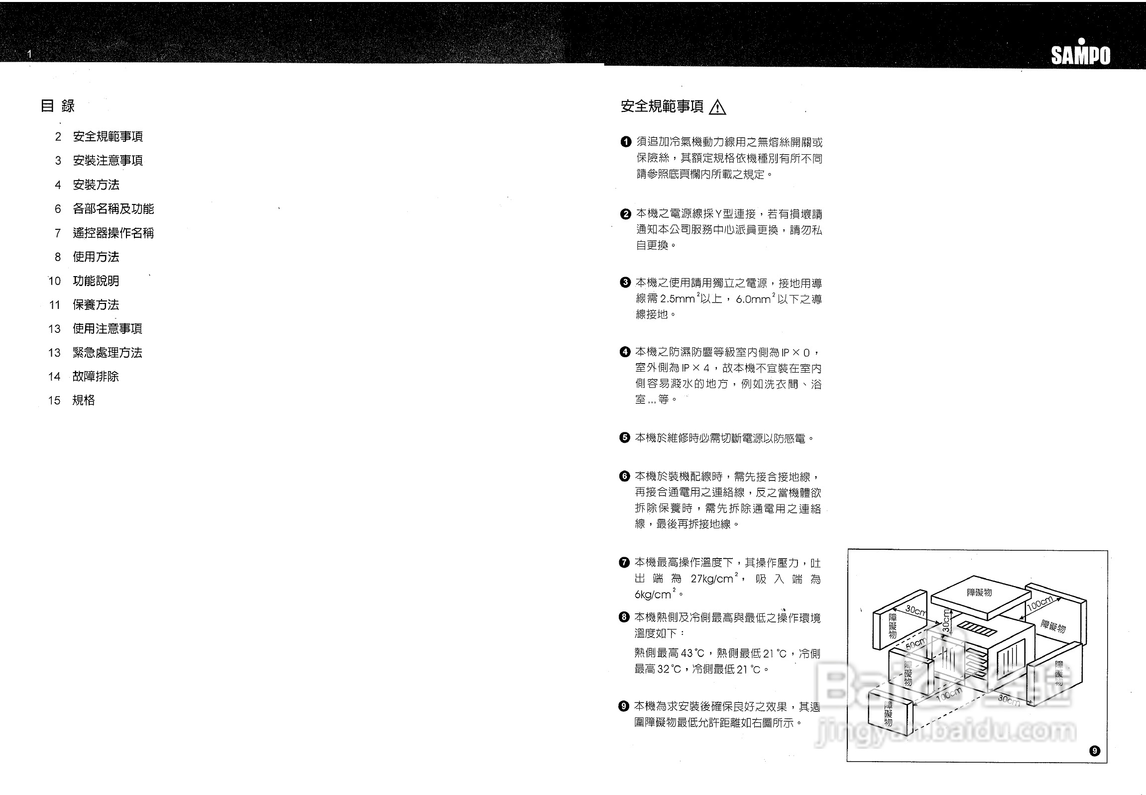 SAMPO AW-SB20冷气机使用说明书