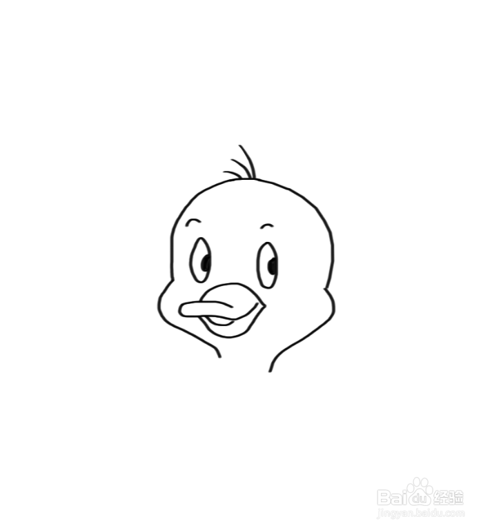 画上小黄鸭圆圆的头和几根稀疏的毛发