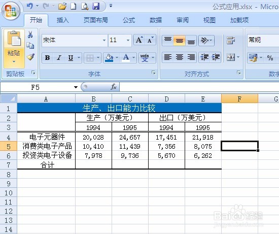 Excel2007第12课 生产、出口能力比较表