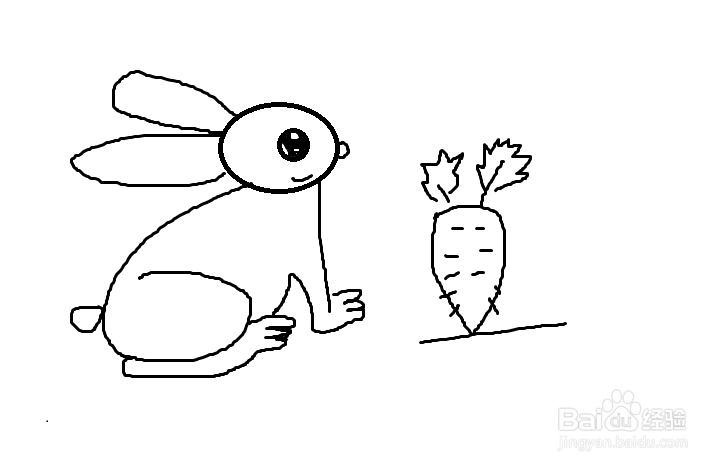 小白兔吃胡萝卜怎么画？