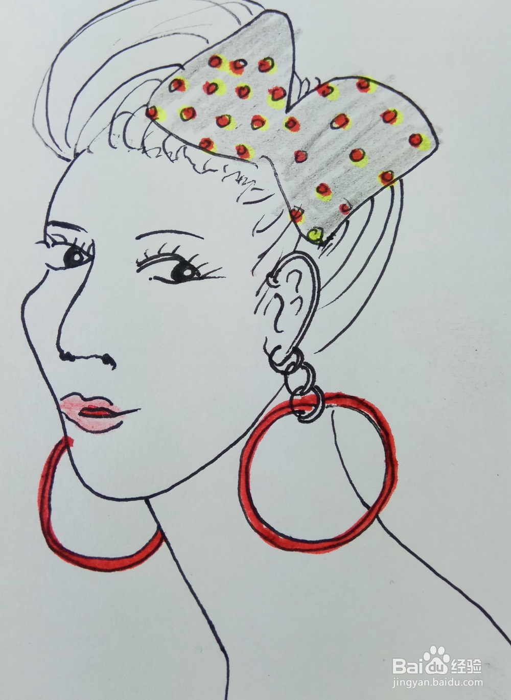 怎样画儿童简笔画“带耳环的女郎”