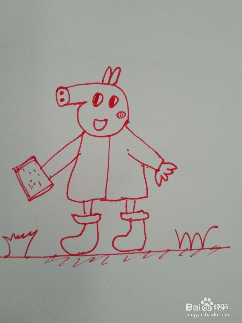 如何画提着包逛街的简笔画小猪佩奇
