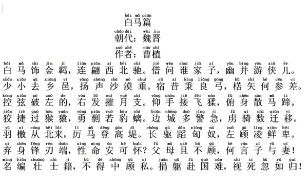 曹值《白马篇》拼音版是什么