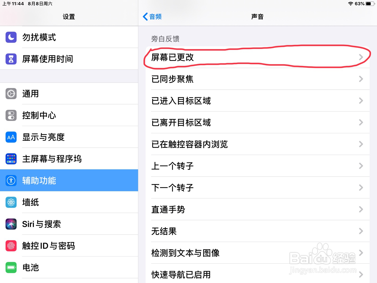 iPad怎么在旁白设置屏幕已更改的预览
