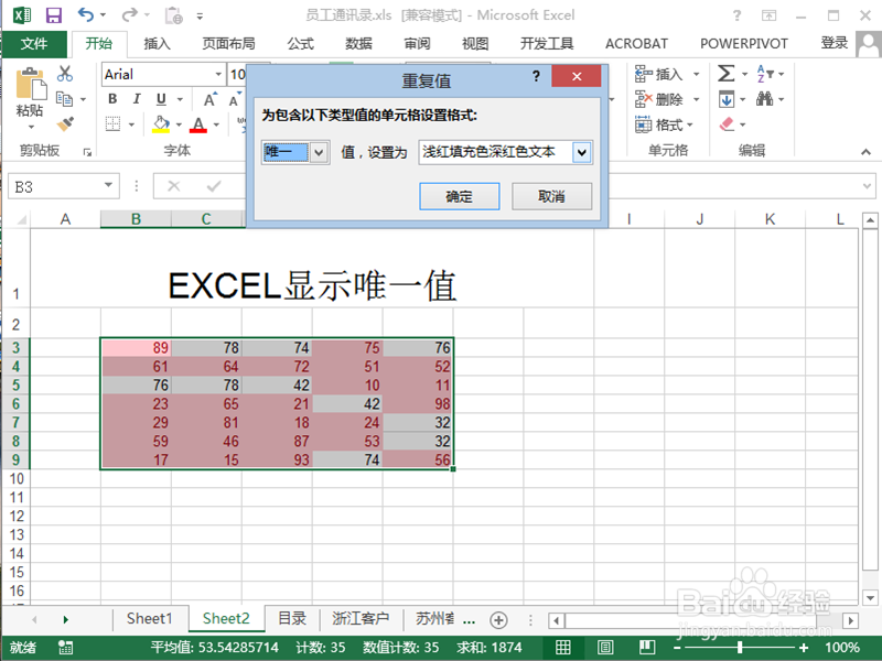 Excel如何显示标记数字唯一值