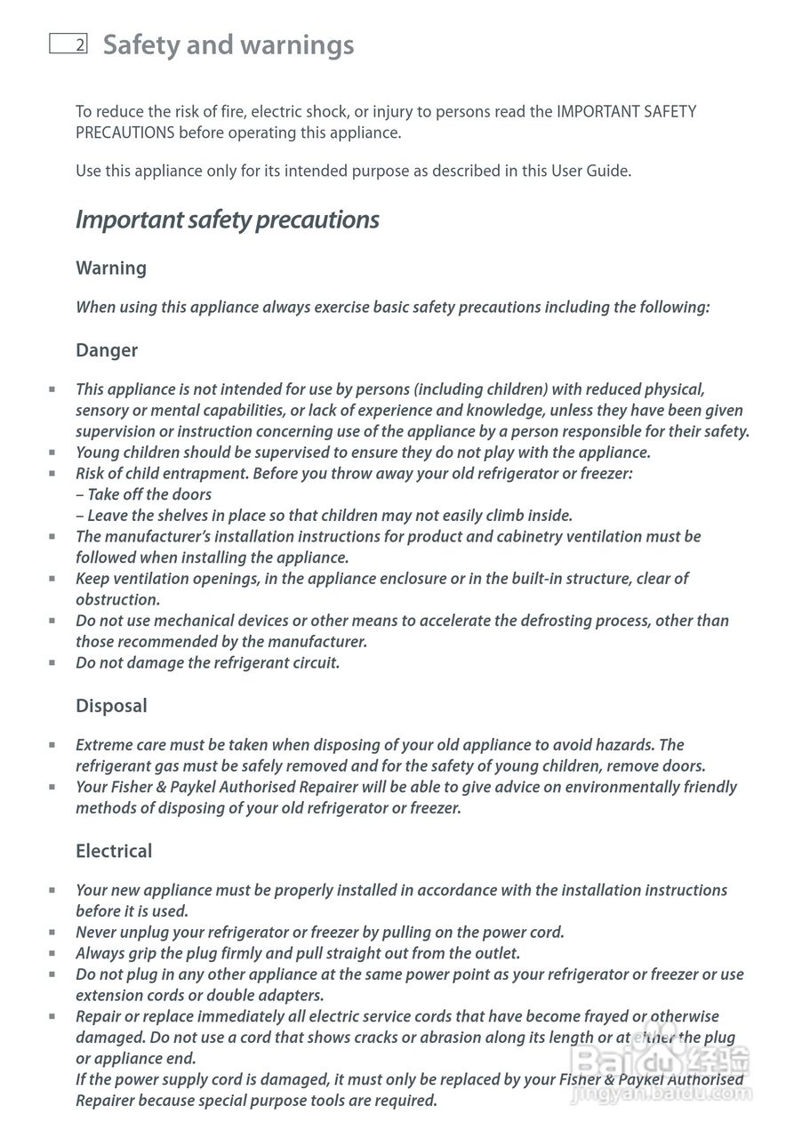 斐雪派克E522BRX2冰箱说明书:[1]