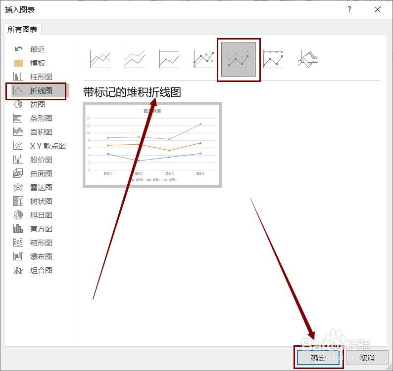 Word文档中如何插入带数据标记的堆积折线图