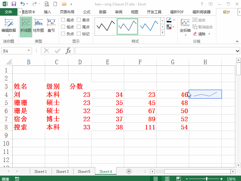 Excel2013 如何设置迷你图