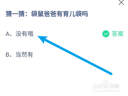 蚂蚁庄园答案袋鼠爸爸有育儿袋吗
