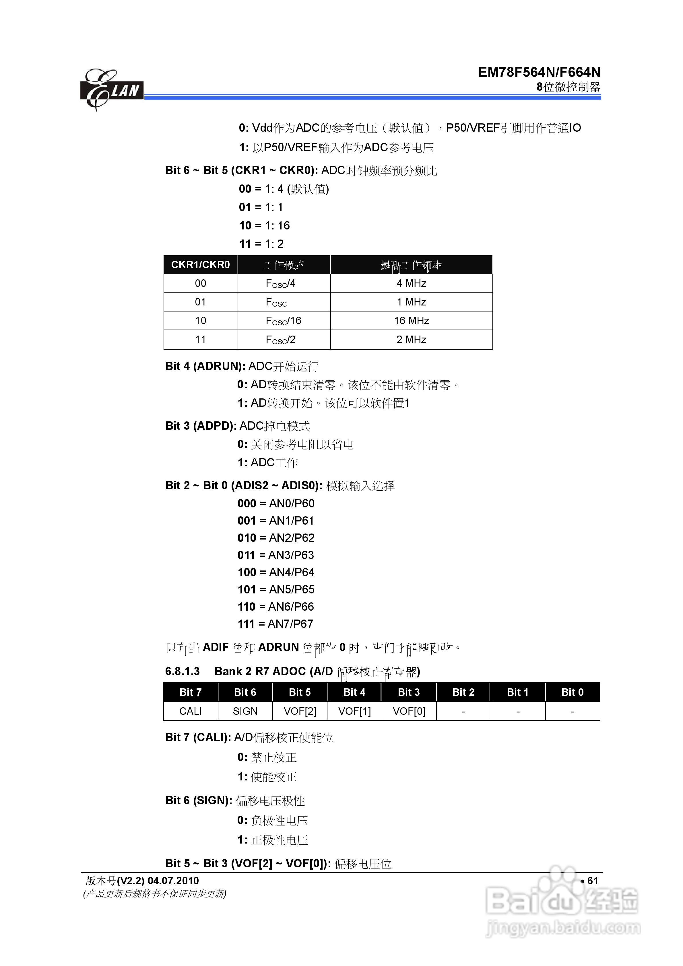 EM78F564N/F664N 8位微控制器说明书:[7]
