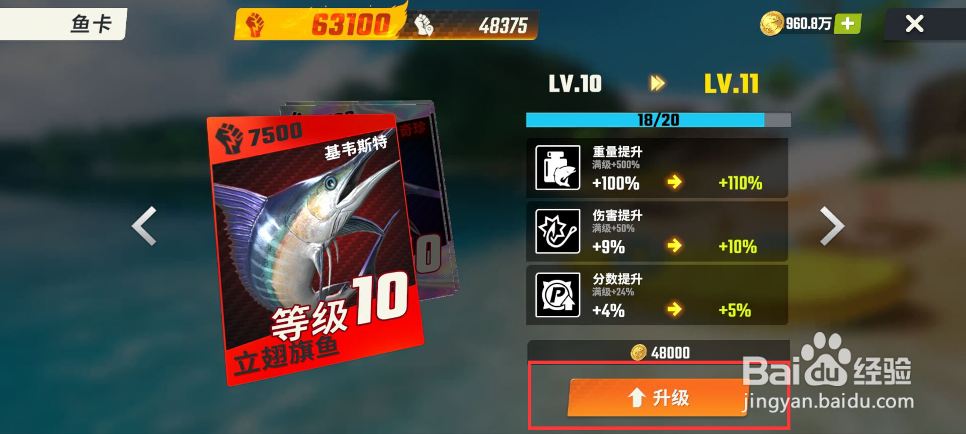 欢乐钓鱼大师怎么提升立翅旗鱼分数