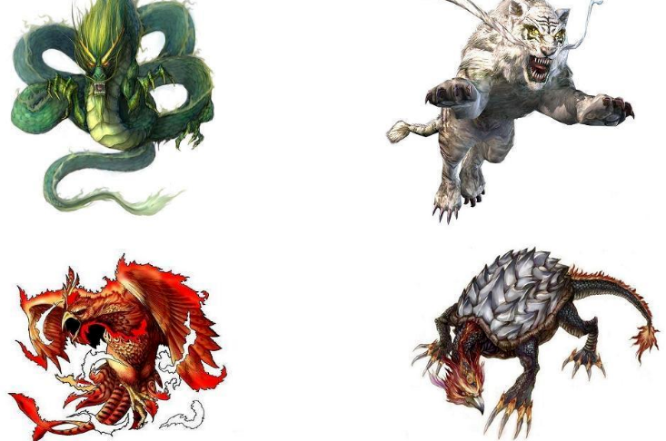 请问有谁知道青龙、白虎、朱雀、玄武的英文名啊，谢谢！