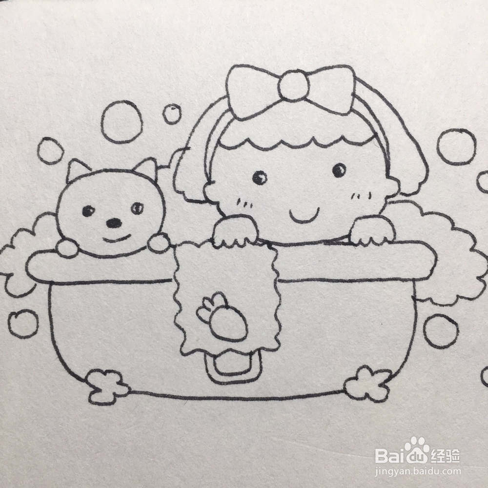 如何画洗澡的小女孩简笔画?