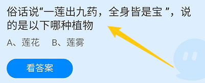 蚂蚁庄园答案一莲出九药全身皆是宝说的哪种植物
