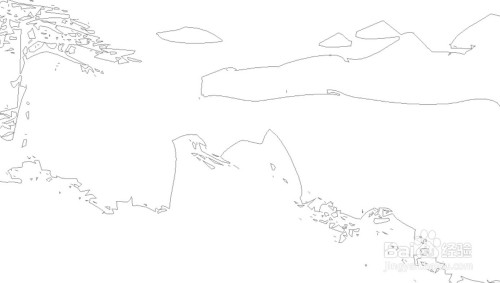 使用铅笔画出远处云雾中的山峰形状线条.