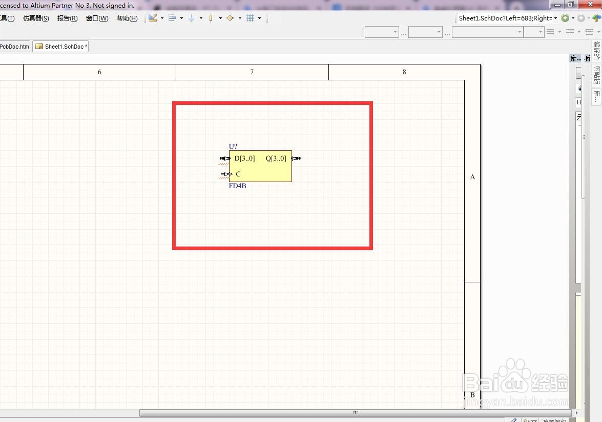 如何在AD中放置4位总线D型触发器？
